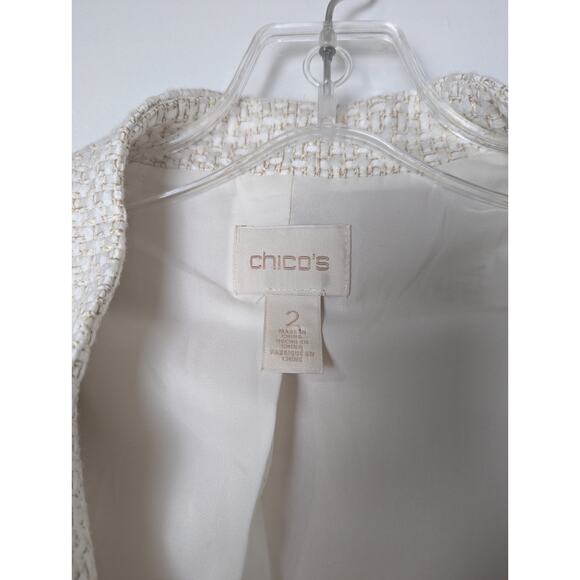 Chico's Textured Embellished Trim Cream Gold Jacket Size 2 (L) Lined Cruise - Picture 5 of 11